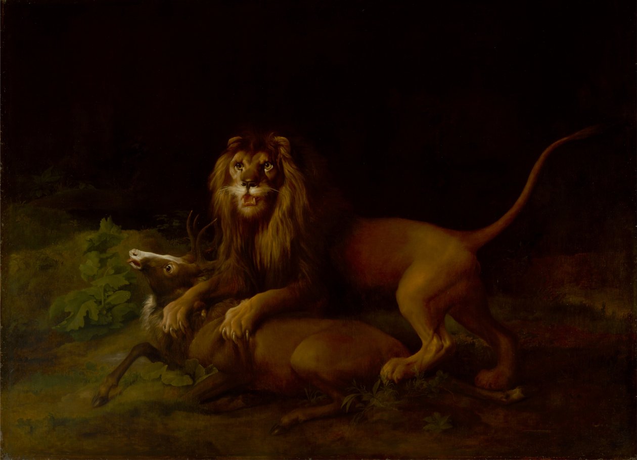 Lev útočí na jelena od George Stubbs