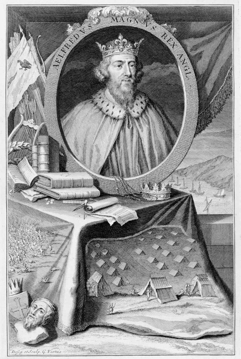 Alfréd Veliký (849-99) král Wessexu, vyryto umělcem od George Vertue