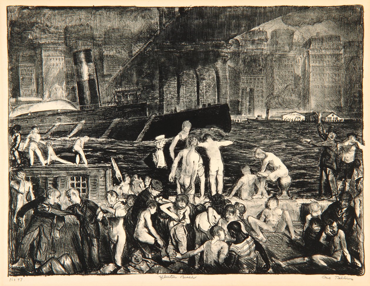 Tříšťová pláž, 1916 (litografie) od George Wesley Bellows