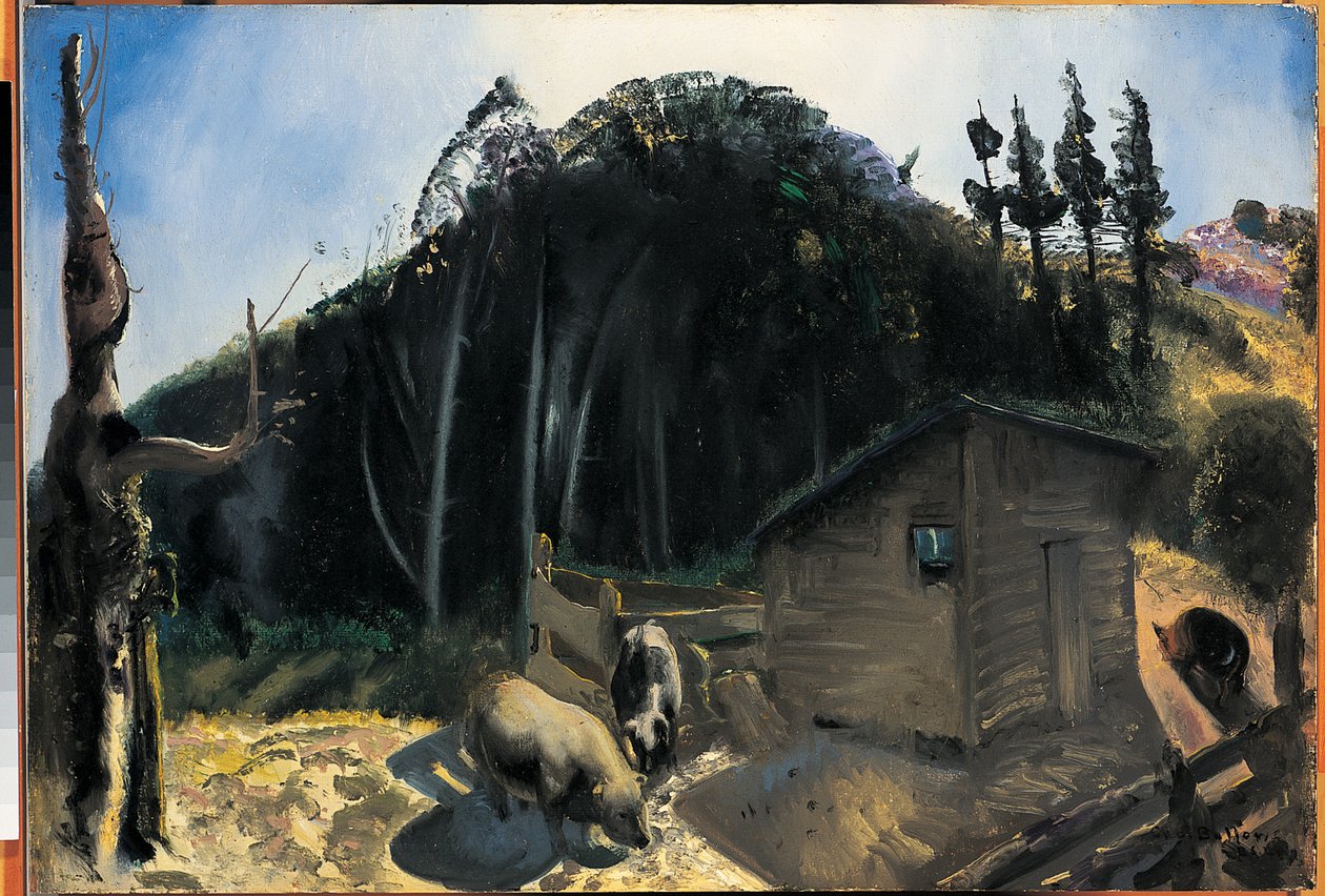 Tři prasata a hora, kolem roku 1922 od George Wesley Bellows