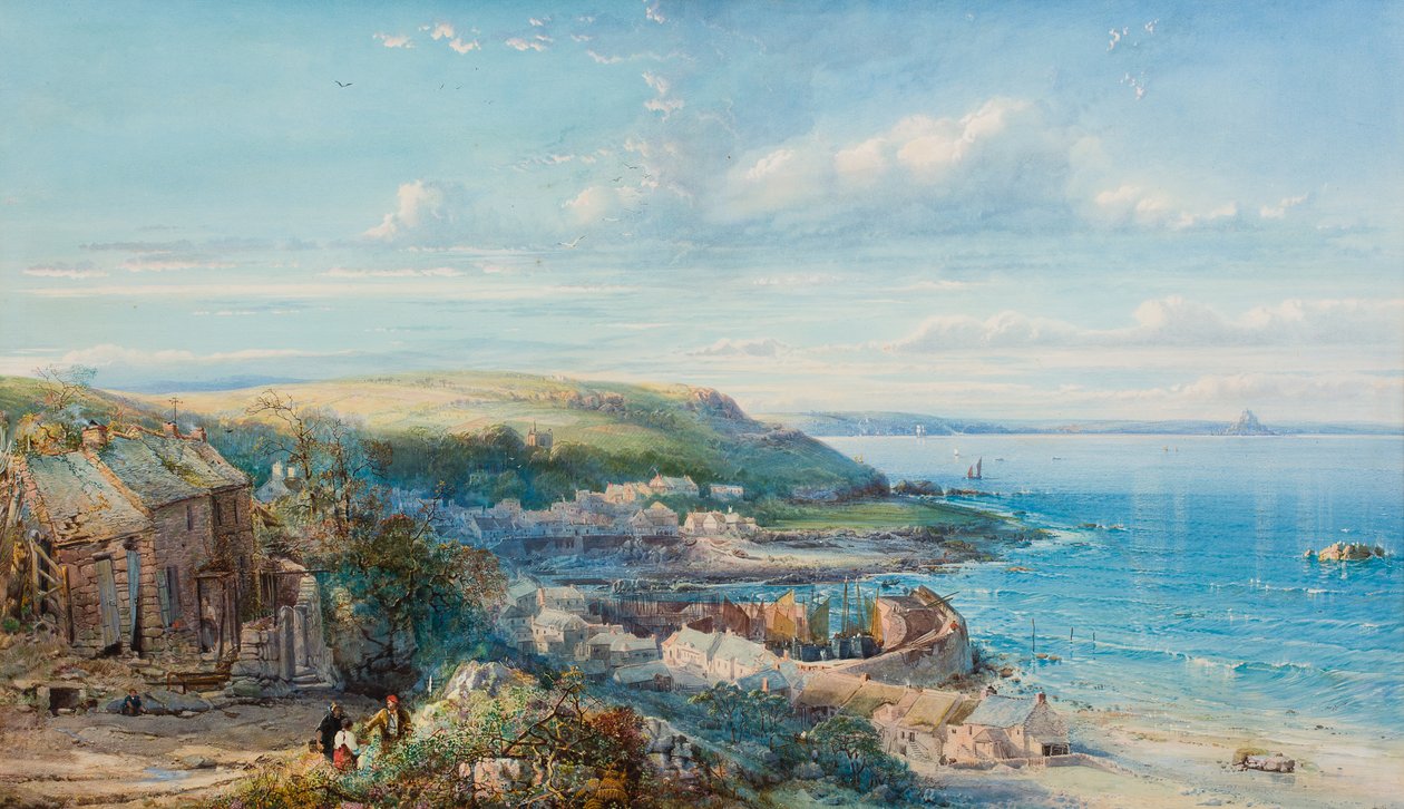 A Mount’s Bay Fishing Village (Mousehole), 1860 (wc na papíře) od George Wolfe