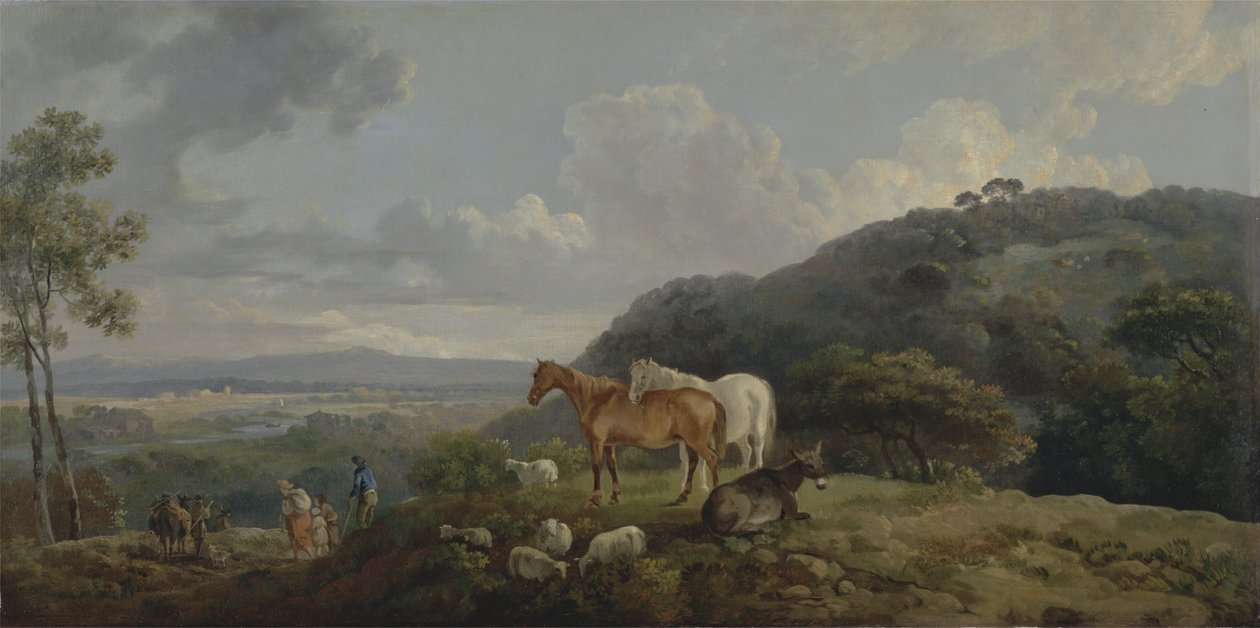 Ráno: Krajina s klisnami a ovcemi, kolem 1770-80 od George the Elder Barret