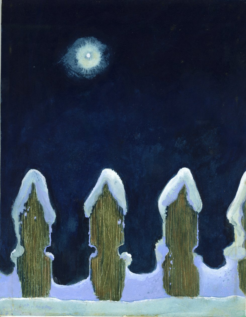 Moonlit Snowy Fence, 70. léta od George Adamson