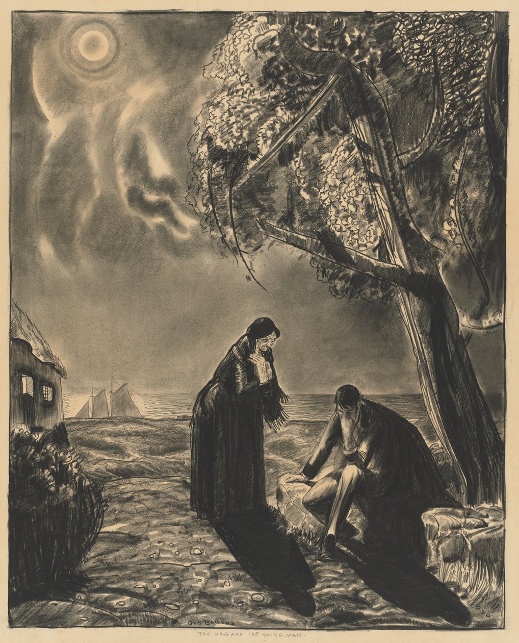 Ježibaba a mladý muž od George Bellows
