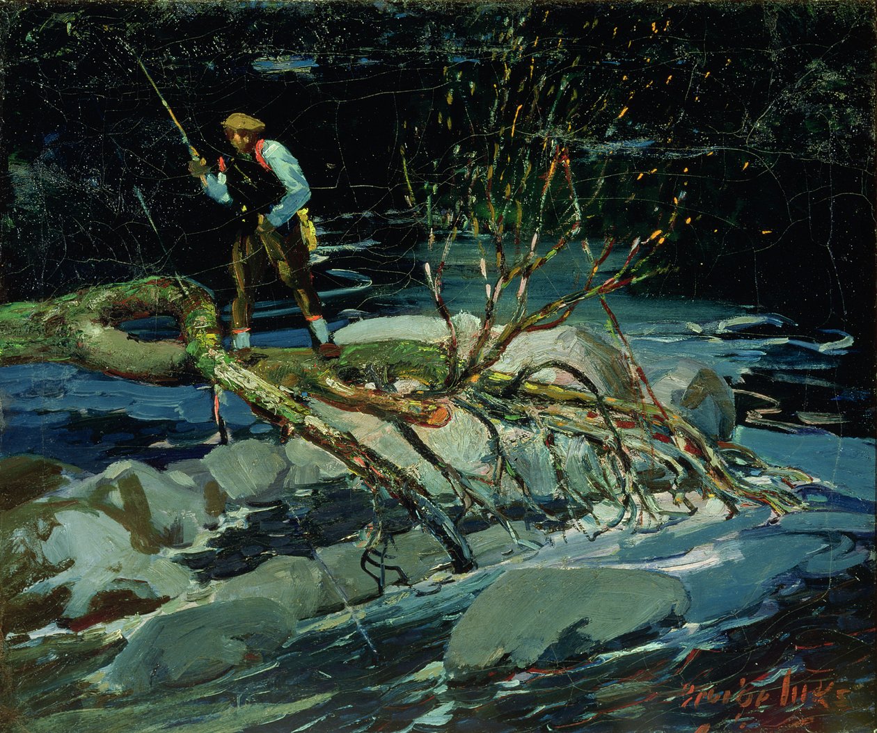 Lov pstruhů (olej na plátně) od George Benjamin Luks