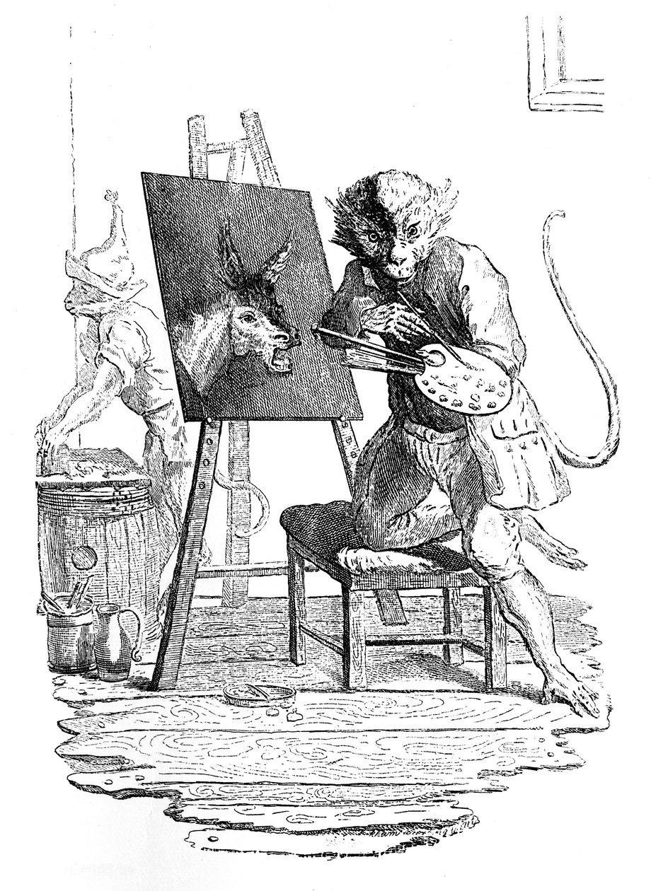Opice malující osla, 1753. od George Bickham