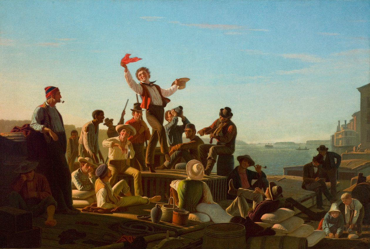 Veselí člunáři v přístavu od George Caleb Bingham