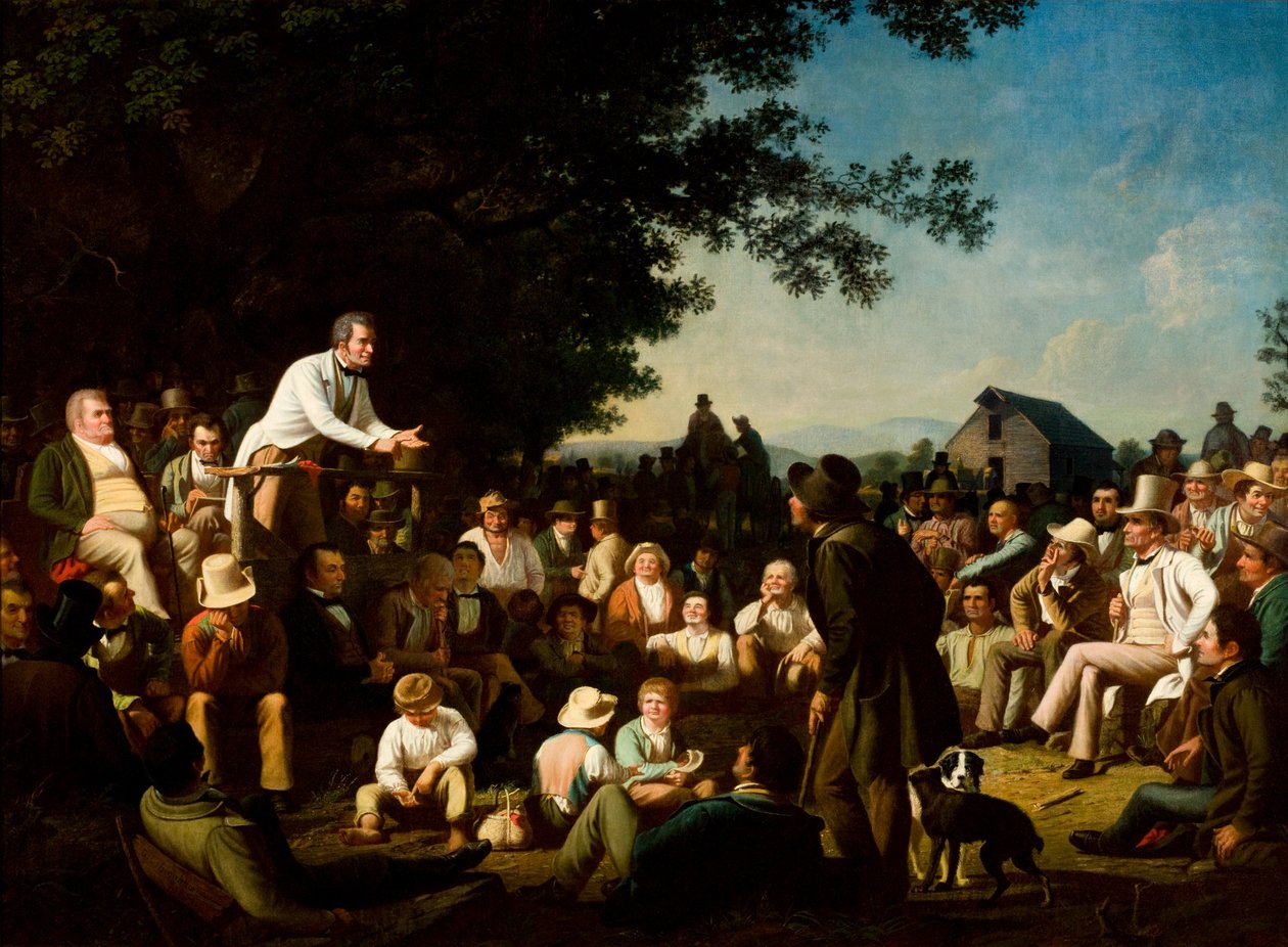Mluvení na pařezu od George Caleb Bingham