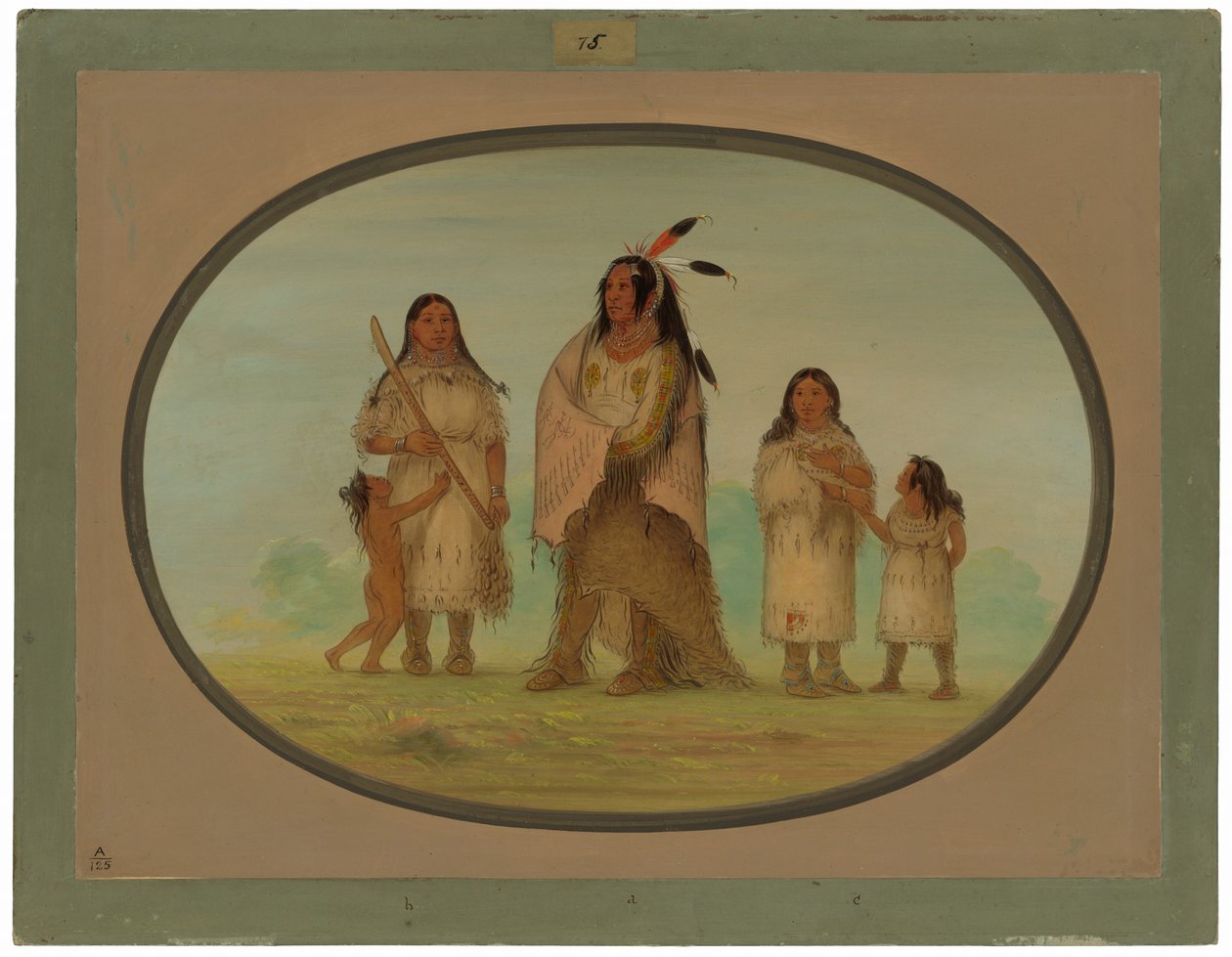 Assinneboine Warrior a jeho rodina od George Catlin