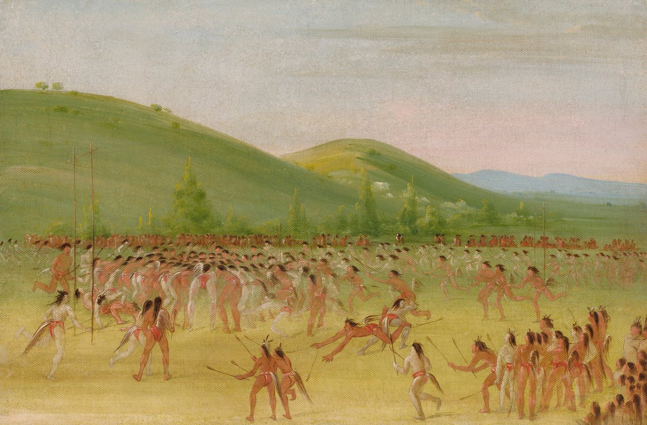 Míčová hra Choctawů - míč dolů od George Catlin