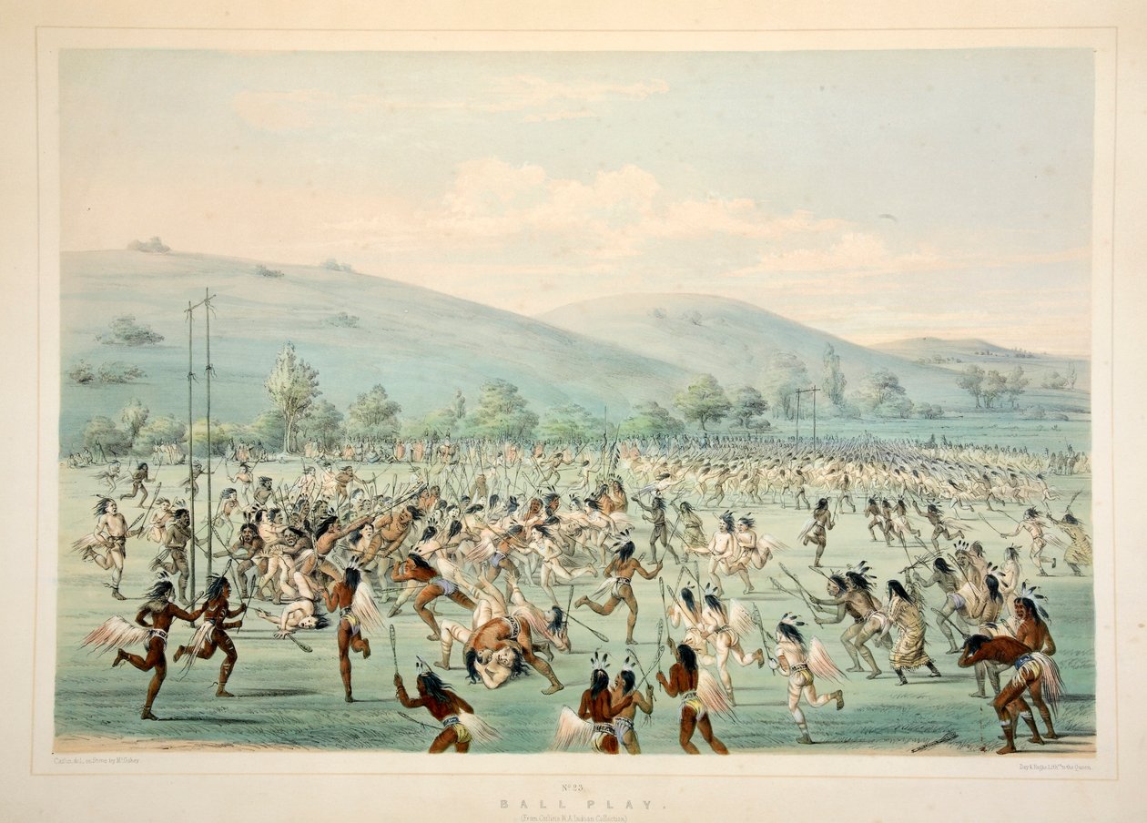 Ball Play, hospoda. 1845 barevná litografie. od George Catlin