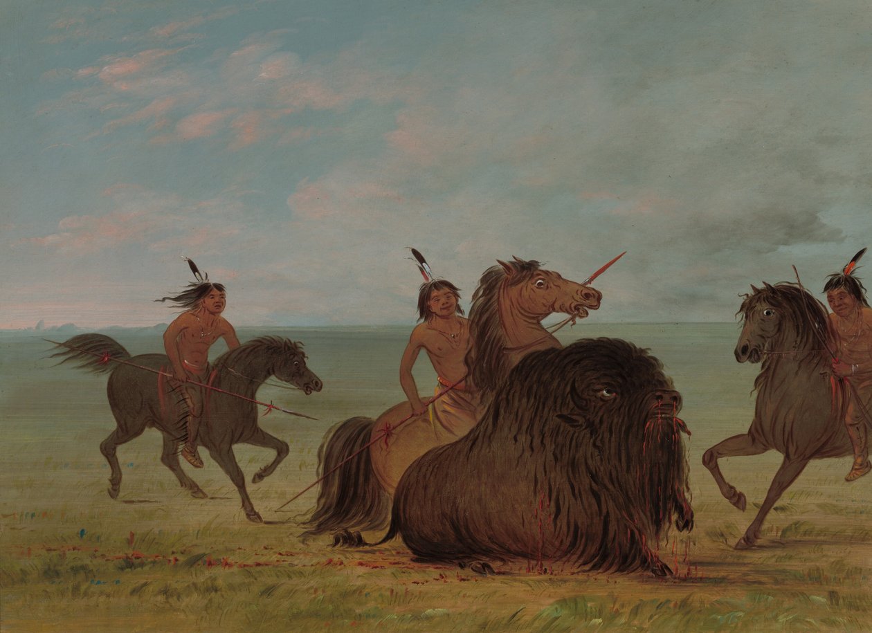 Camanchees Lancing a Buffalo Bull, 18611869. od George Catlin