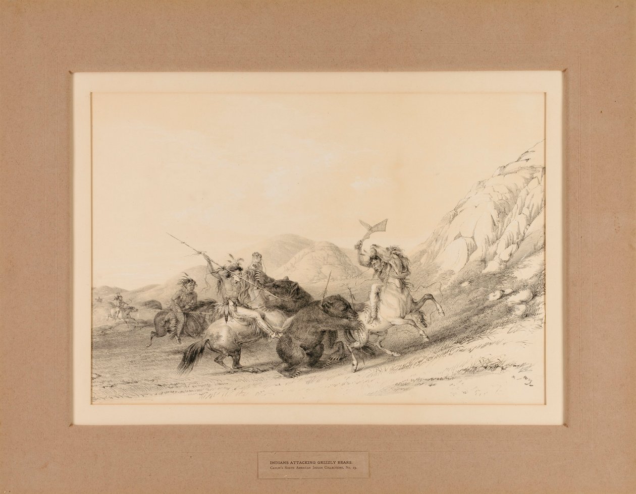 Indiáni útočí na medvědy grizzly - č. 19 od George Catlin