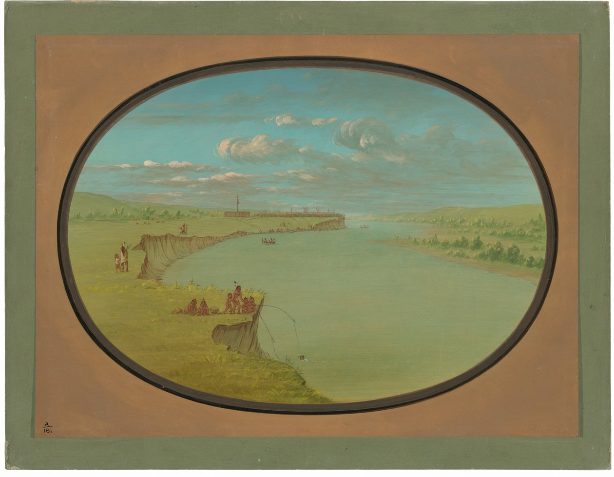 Mandan Village - Pohled do dálky od George Catlin