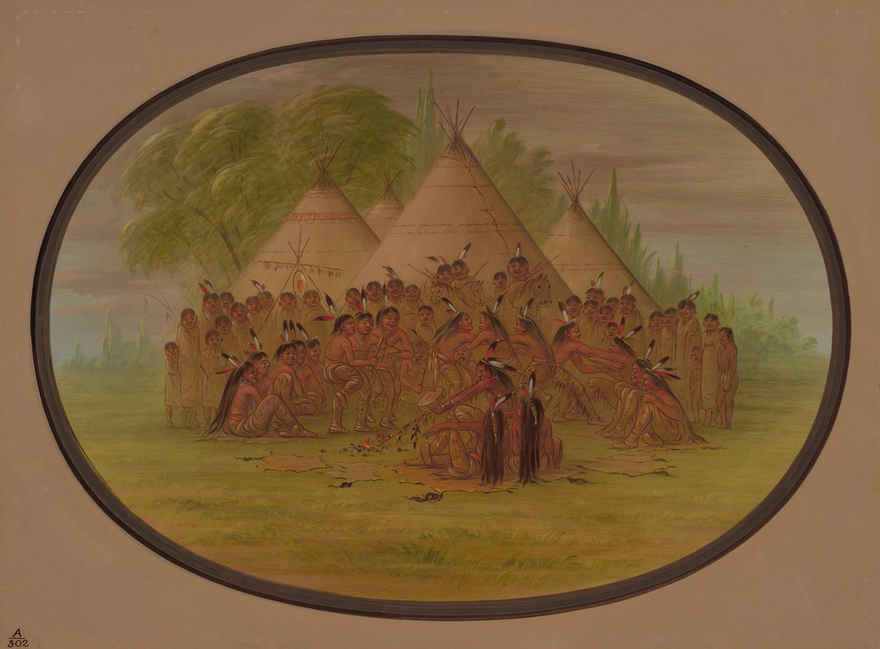 Pipe Dance - Assinneboine, 18611869. od George Catlin