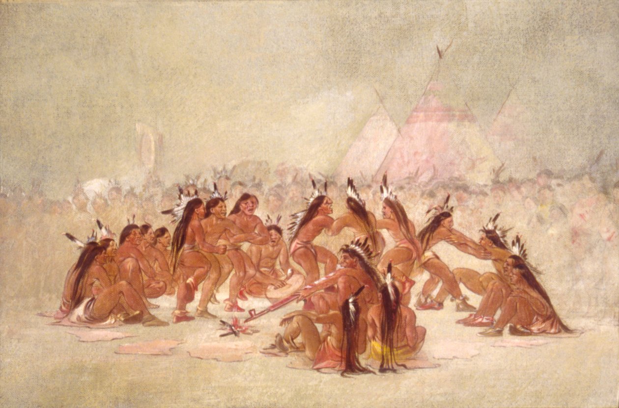 Tanec s píšťalami, Assiniboine od George Catlin