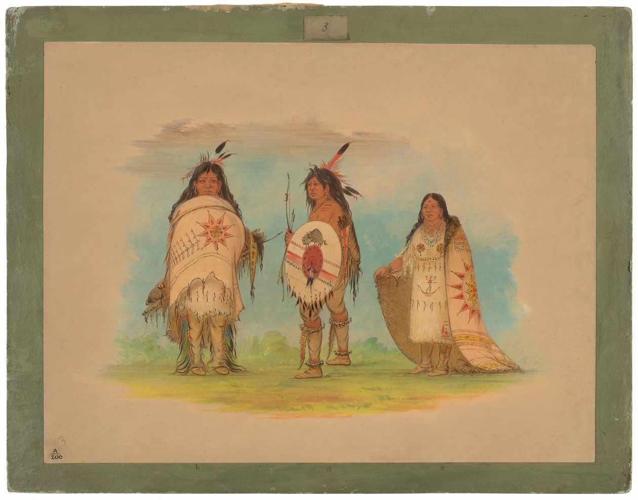 Tři indiáni Riccarree od George Catlin