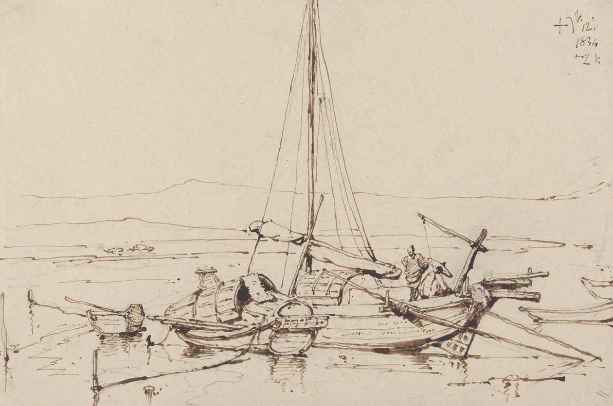 Čínské čluny, 1834 od George Chinnery