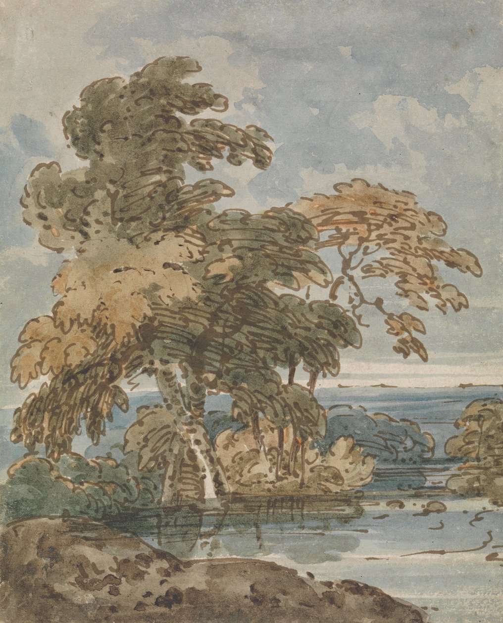Stromy u řeky od George Chinnery