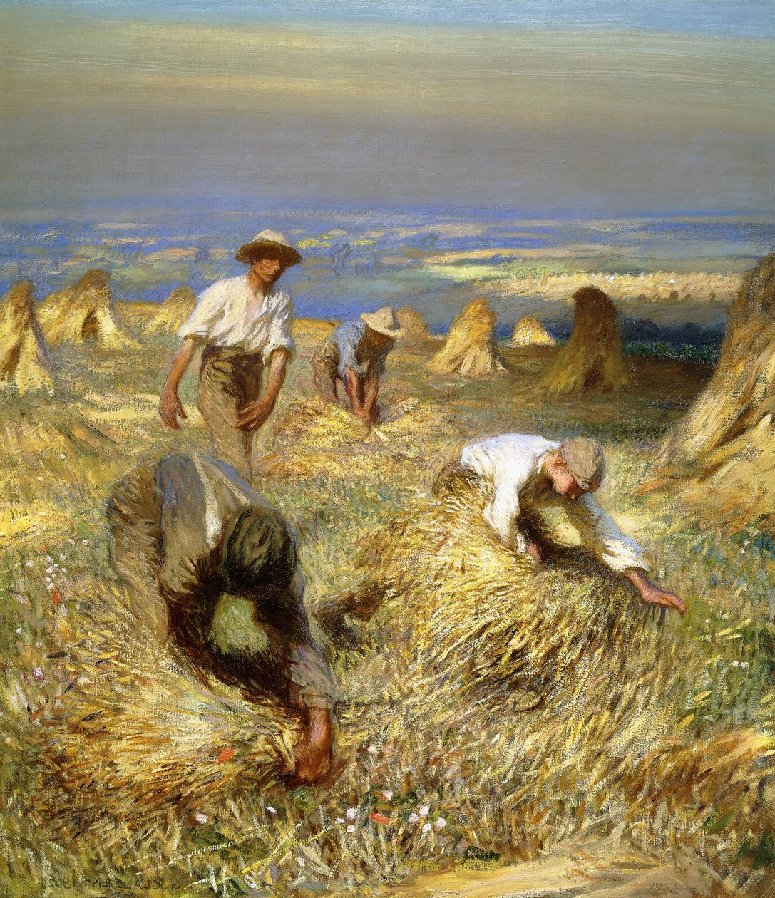 Sklizeň, vázání snopů od George Clausen