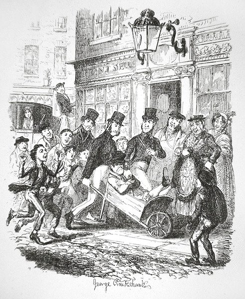 Kapsář ve vazbě, kolem roku 1835 (rytina) od George Cruikshank