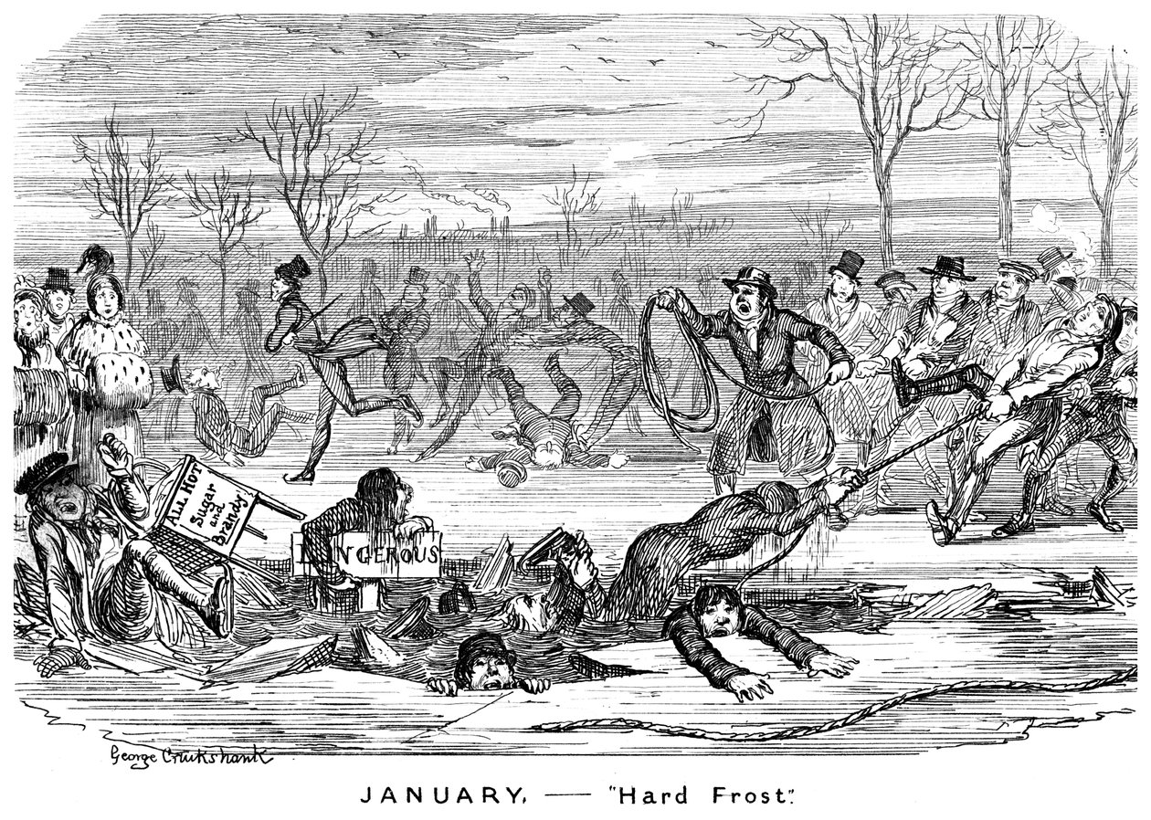 Leden – Hard Frost, 19. století. od George Cruikshank