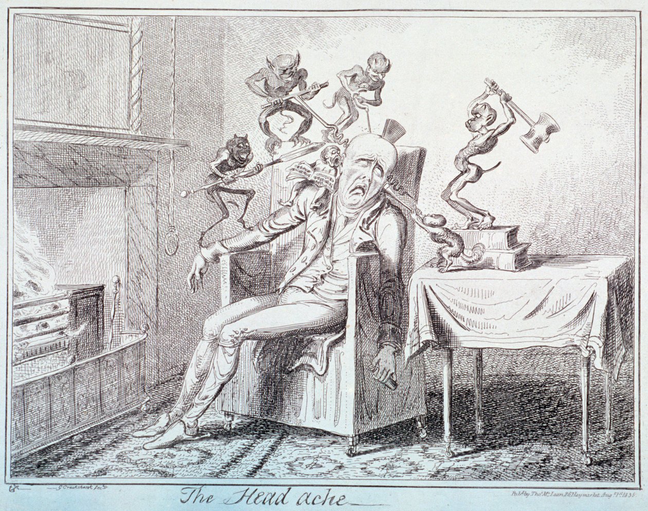 "Bolí hlava", 1835 od George Cruikshank