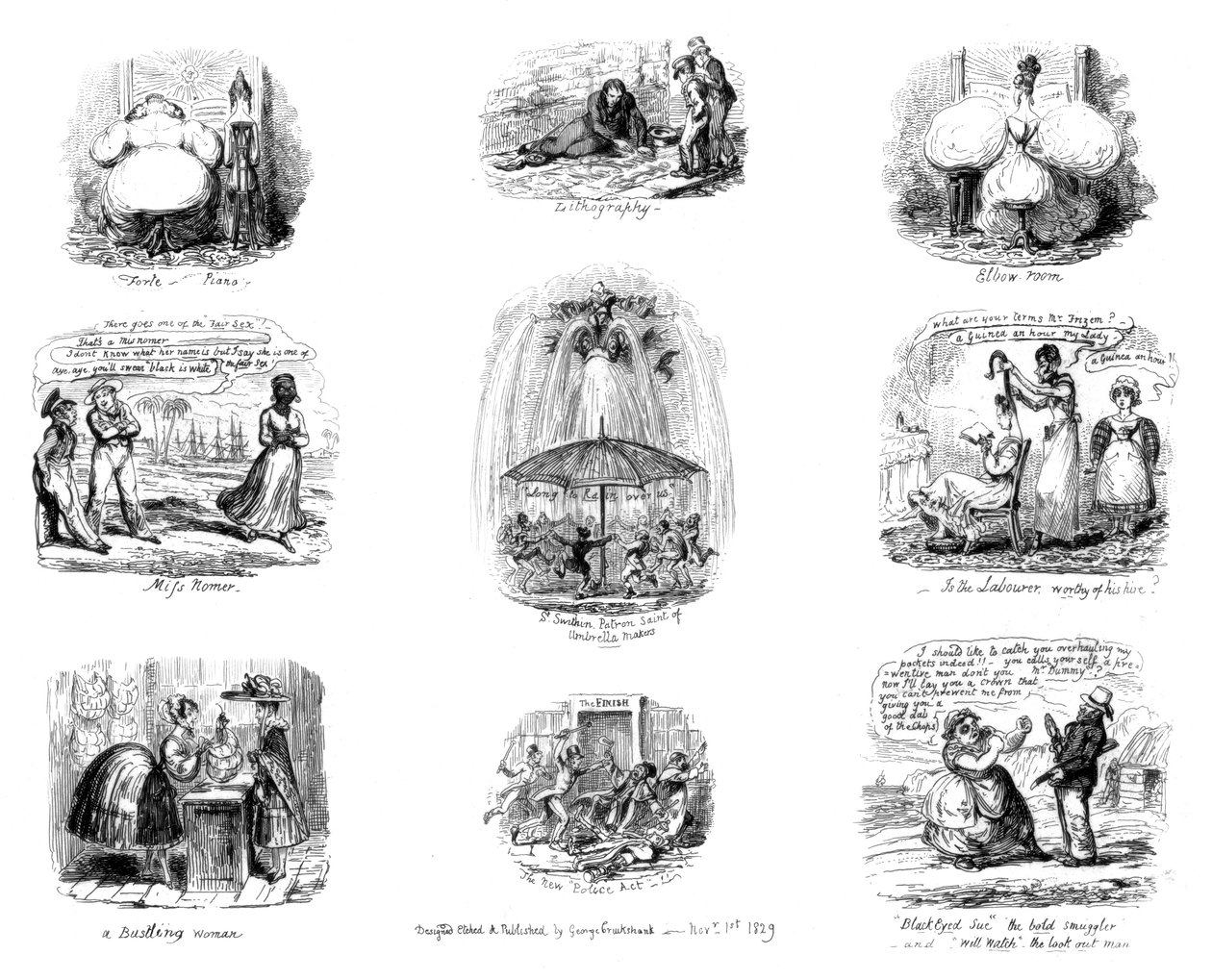 Různé karikatury, 1829. od George Cruikshank