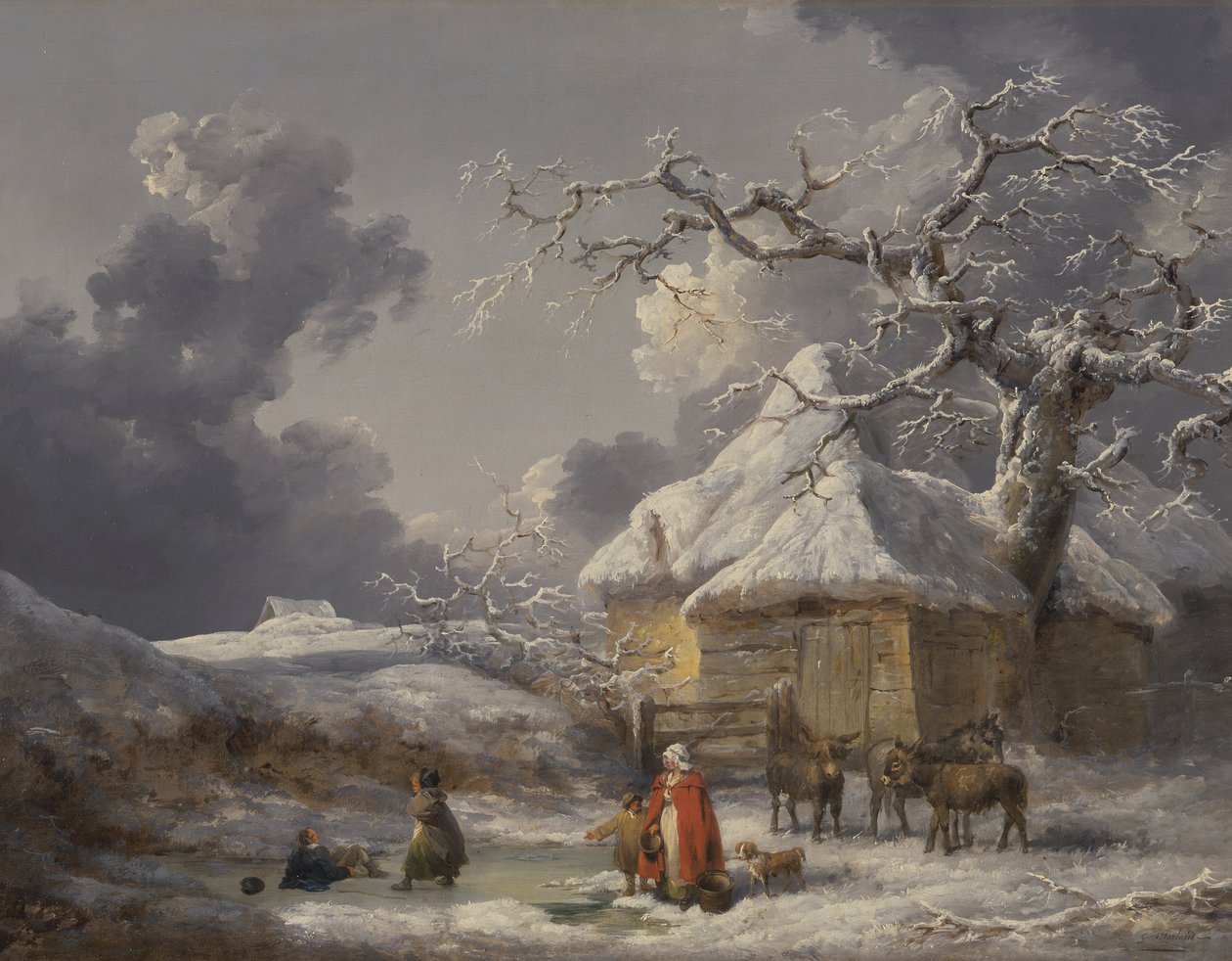 Zimní krajina s postavami od George Morland
