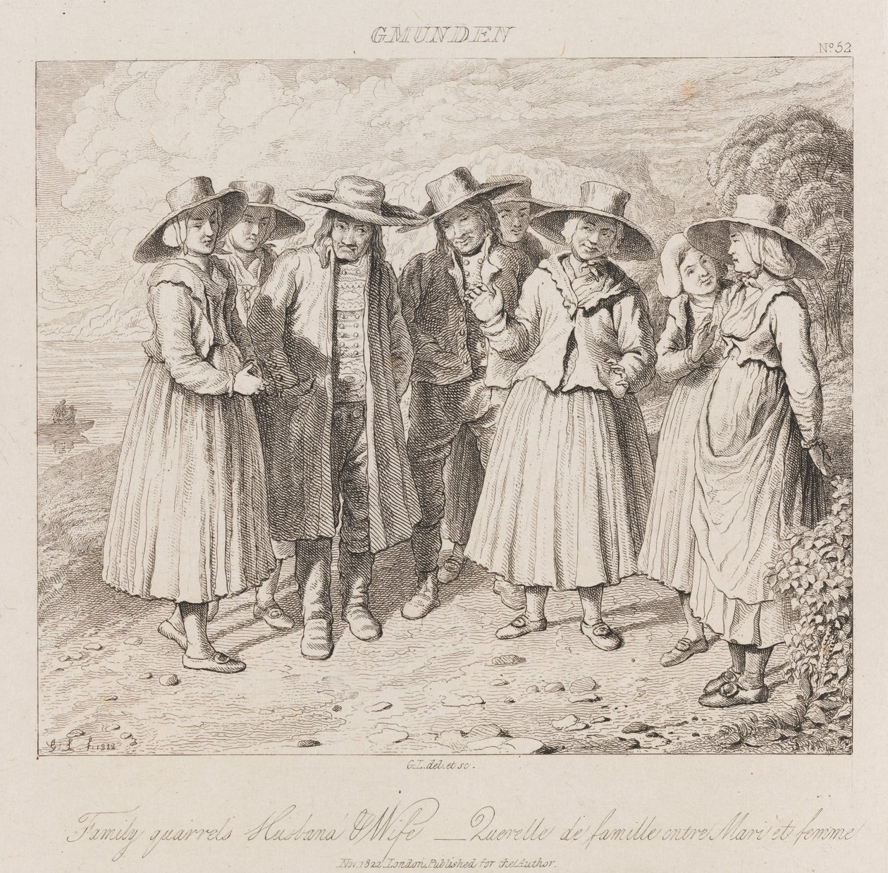 Rodinná hádka, Gmunden, kolem roku 1821 (lept) od George Robert Lewis