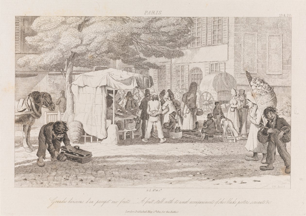 Fruit Stall, Paříž, kolem roku 1821 (lept) od George Robert Lewis