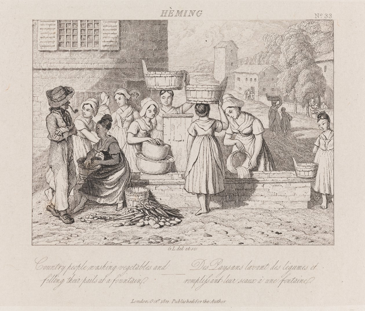 Mytí zeleniny, Heming, c.1821 (lept) od George Robert Lewis