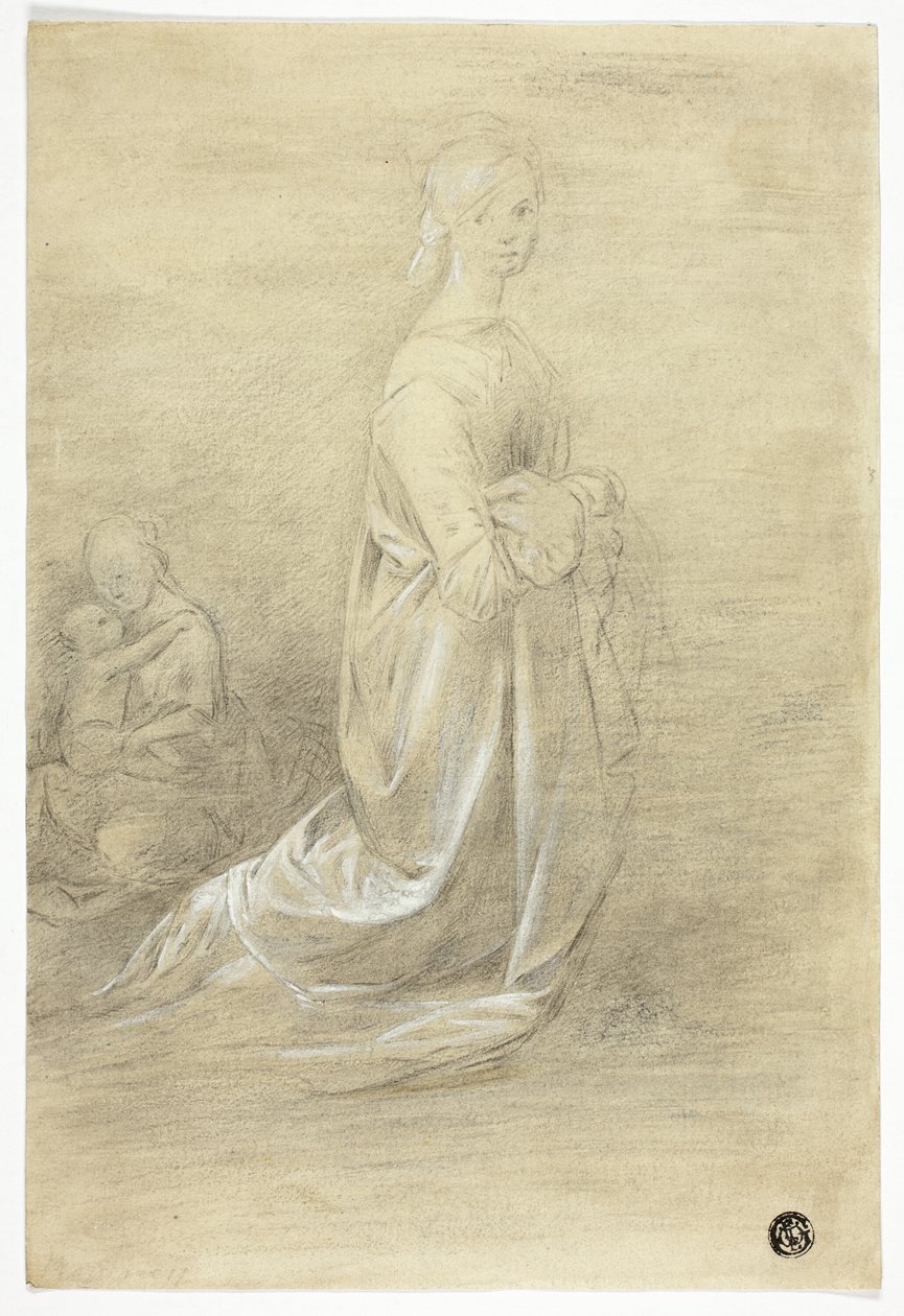 Klečící žena, sedící matka a dítě od George Romney