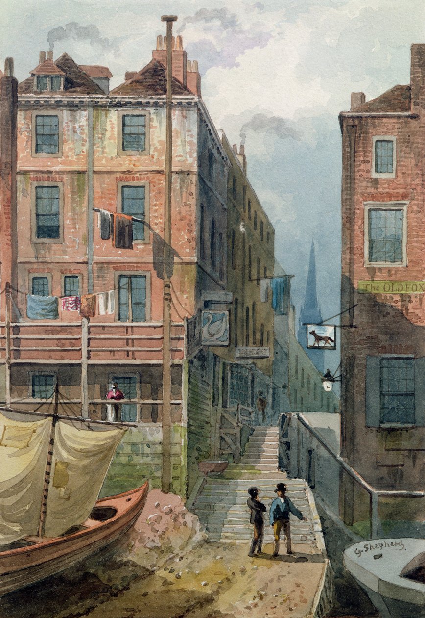 Hungerford Stairs, kolem roku 1810 od George Shepherd