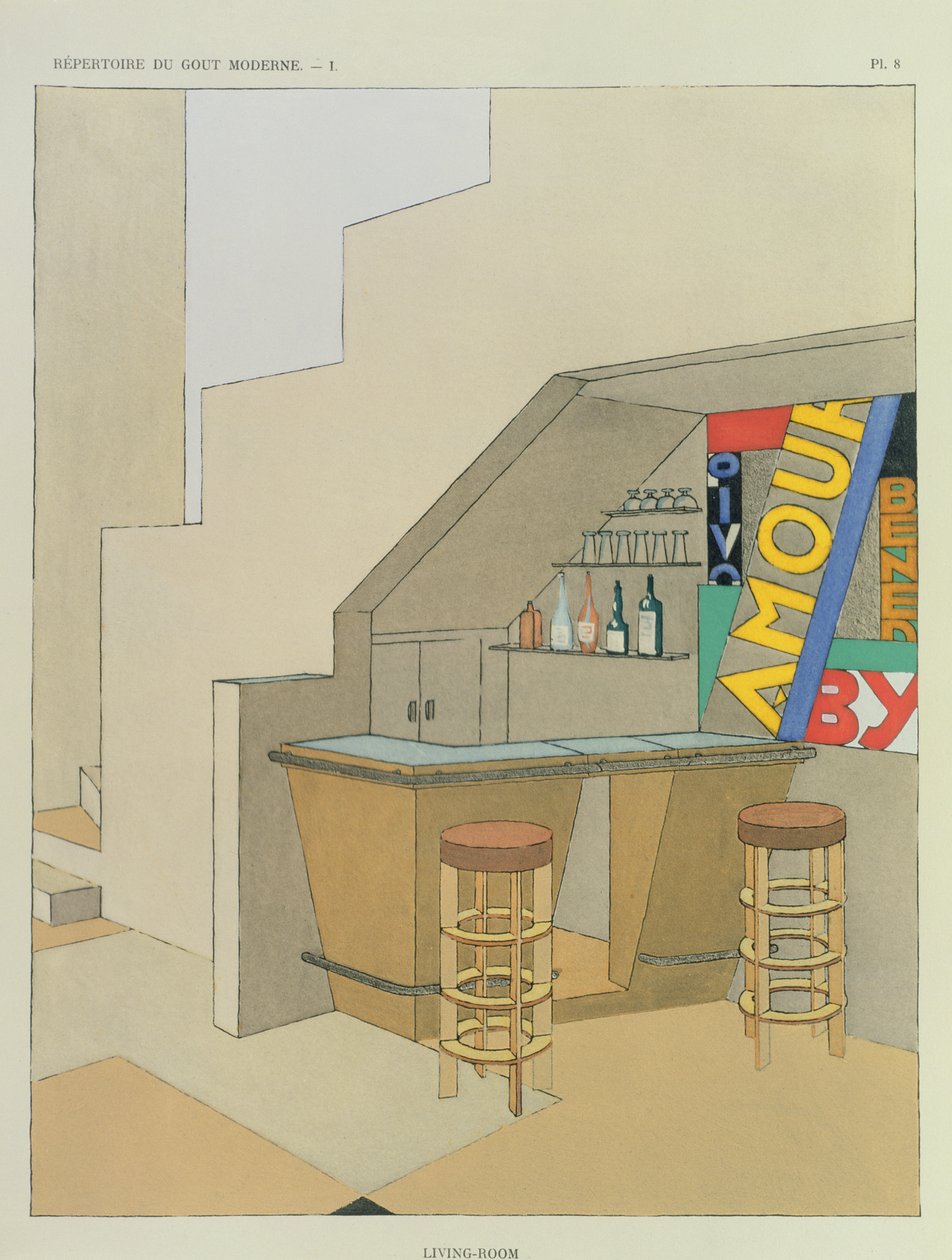 Design pro malý bar, z francouzské publikace o interiérovém designu s 200 výtisky, kolem 1928-29 (pochoir print) od Georges Djo Bourgeois