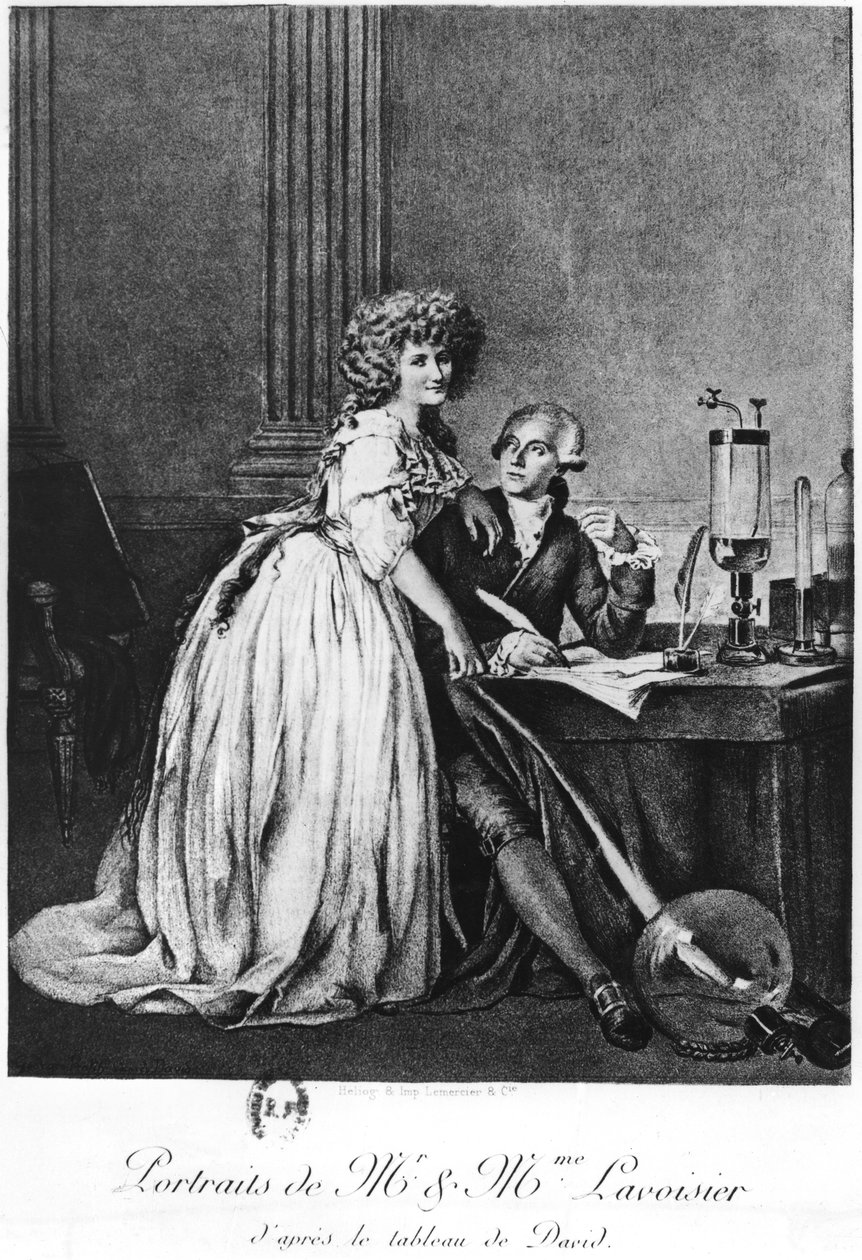 Antoine Laurent Lavoisier (1743-94) a jeho manželka Marie Anne Paulze (1758-1836) (heliogravura) od Georges Ernest Profit