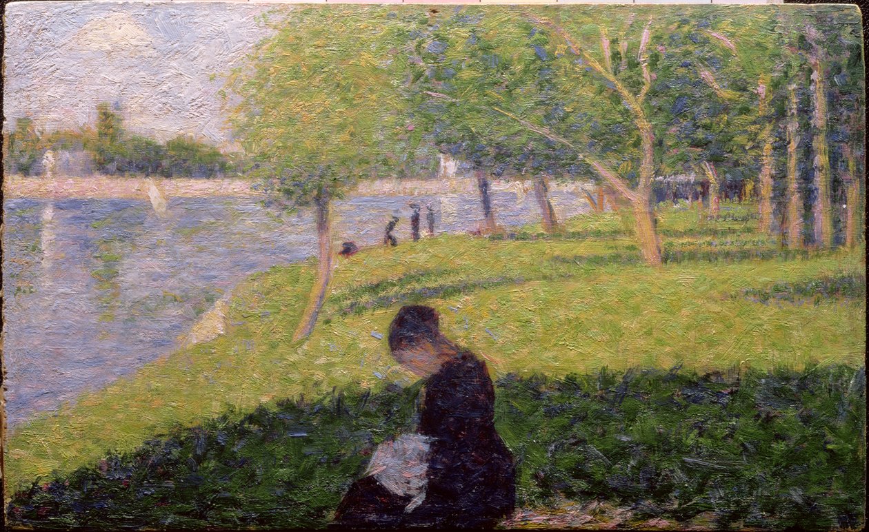 Švadlena, neboli neděle v Grande Jatte, studium na „Nedělní odpoledne na ostrově La Grande Jatte“, kolem 1884-6 (panel) (viz také 415) od Georges Seurat
