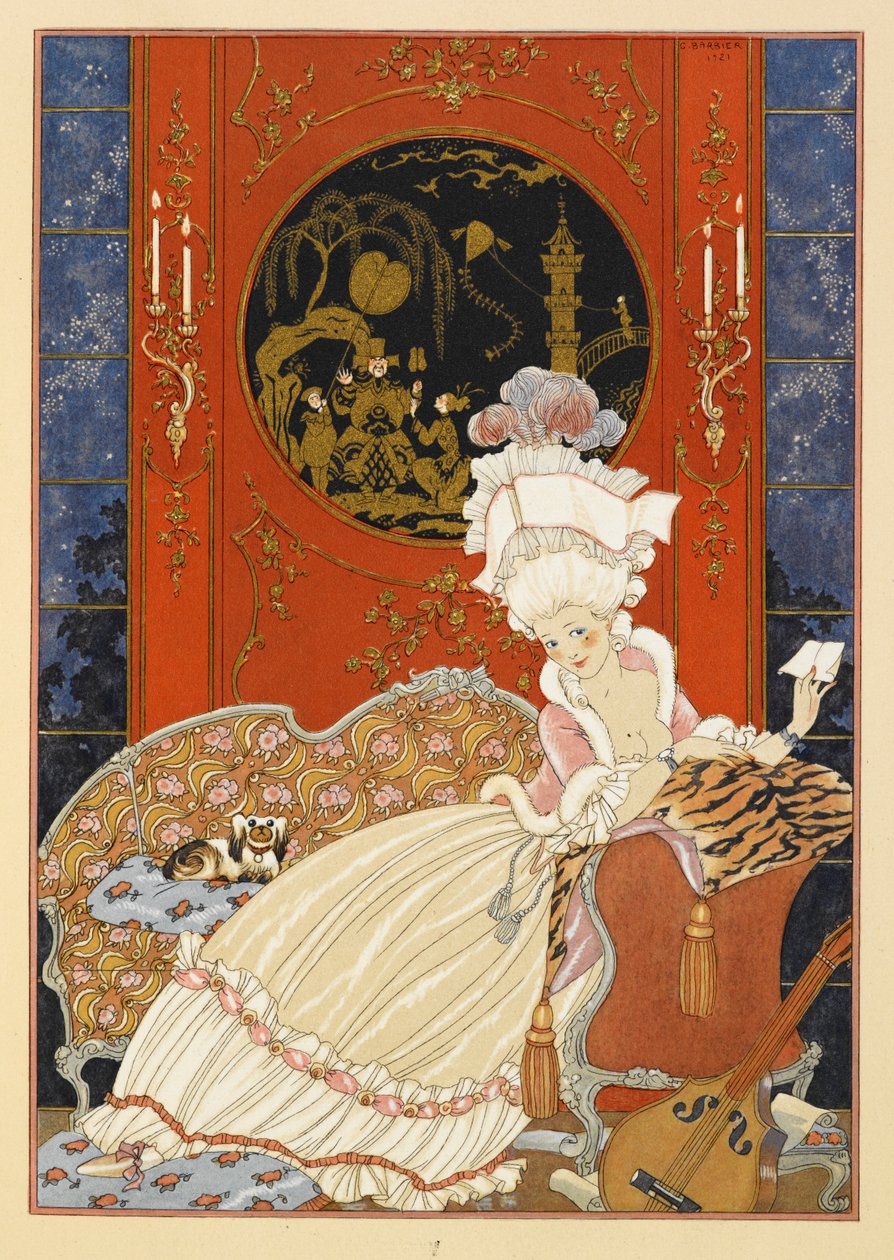 Lettre. Žena čte dopis. od Georges Barbier