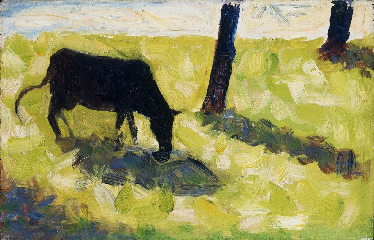 Černá kráva na louce od Georges Seurat