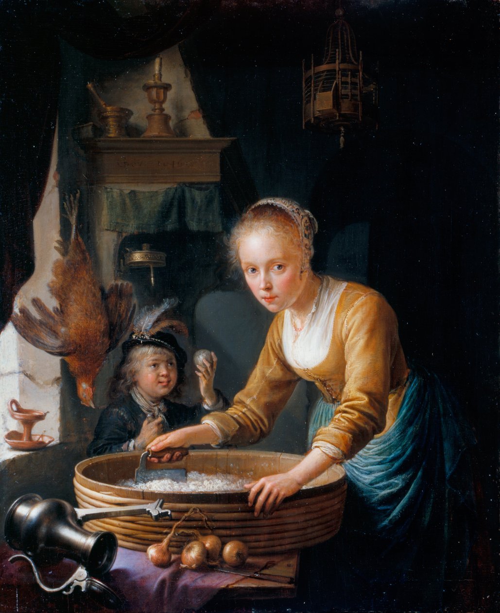 Dívka krájení cibule od Gerrit Dou