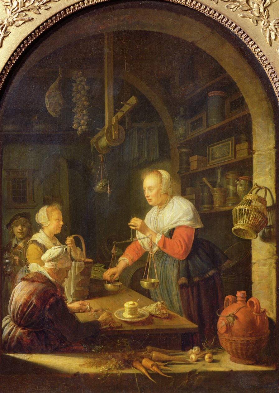 Vesnický obchod s potravinami, 1647 od Gerrit Dou