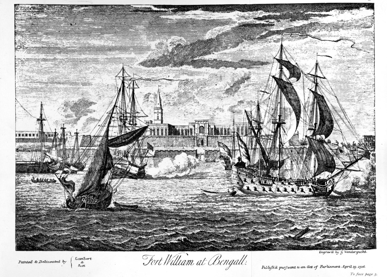 Fort William v Bengallu, 1736 od Gerard Vandergucht