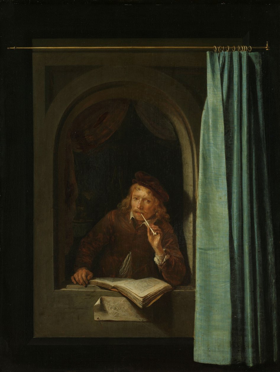 Muž kouří dýmku. Autoportrét, 1650. od Gerrit Dou
