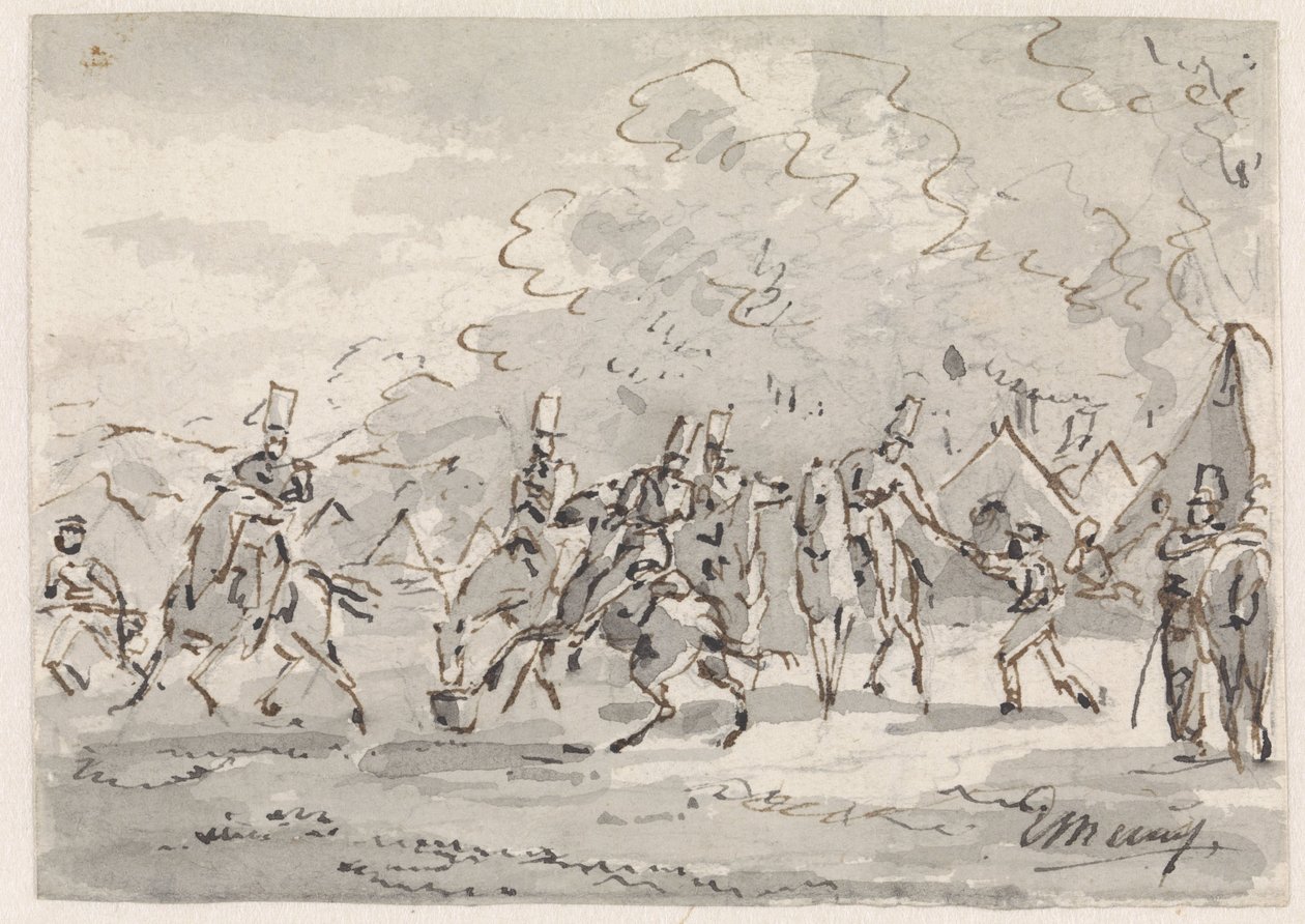 Kavalérie ve stanovém táboře od Gerardus Emaus de Micault