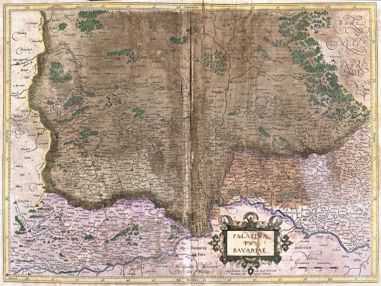 Bayern, Německo (rytina od Gerardus Mercator
