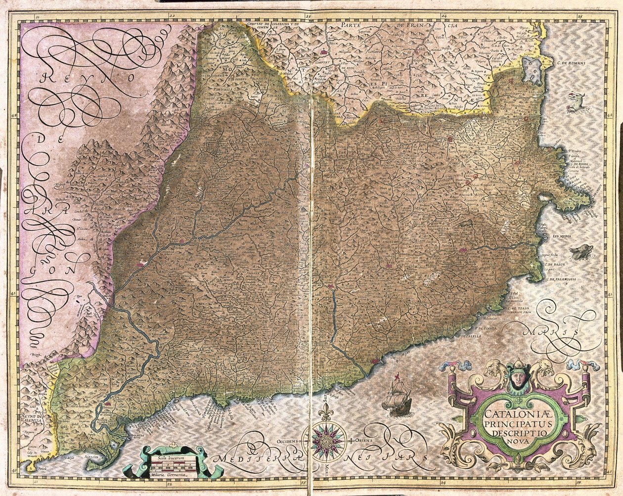 Katalánsko, Španělsko (rytina od Gerardus Mercator