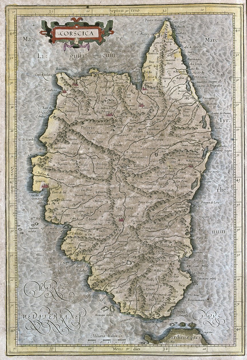 Korsika, Francie (rytina od Gerardus Mercator