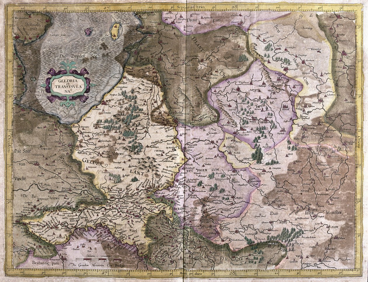 Gelderland a Overijssel, Nizozemsko (rytina od Gerardus Mercator