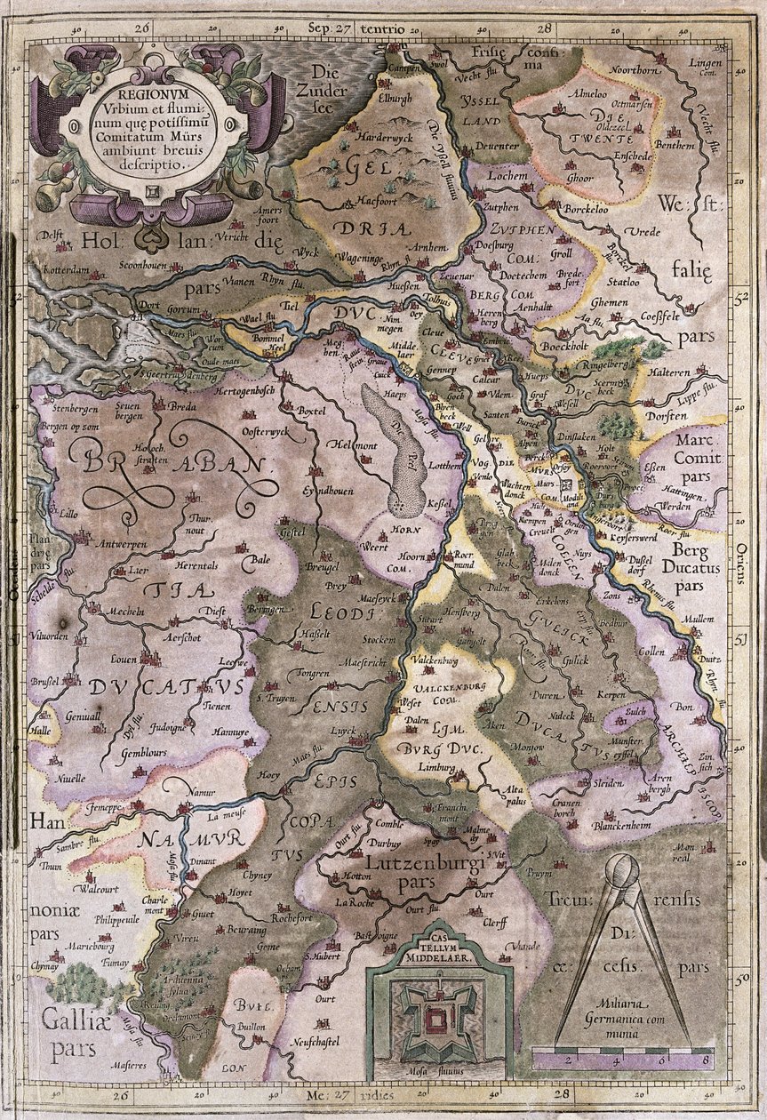 Holandsko a Brabantsko, Belgie (rytina od Gerardus Mercator