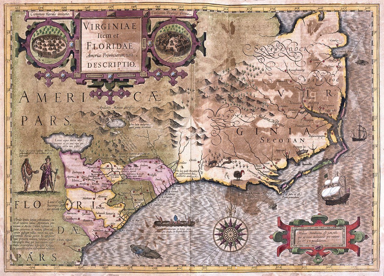 Virginie a Florida (rytina od Gerardus Mercator